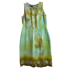 Donna Morgan Green Palms Sheath Dress Sheer‎ Jeweled Silk Sleeveless Mob Wife 8